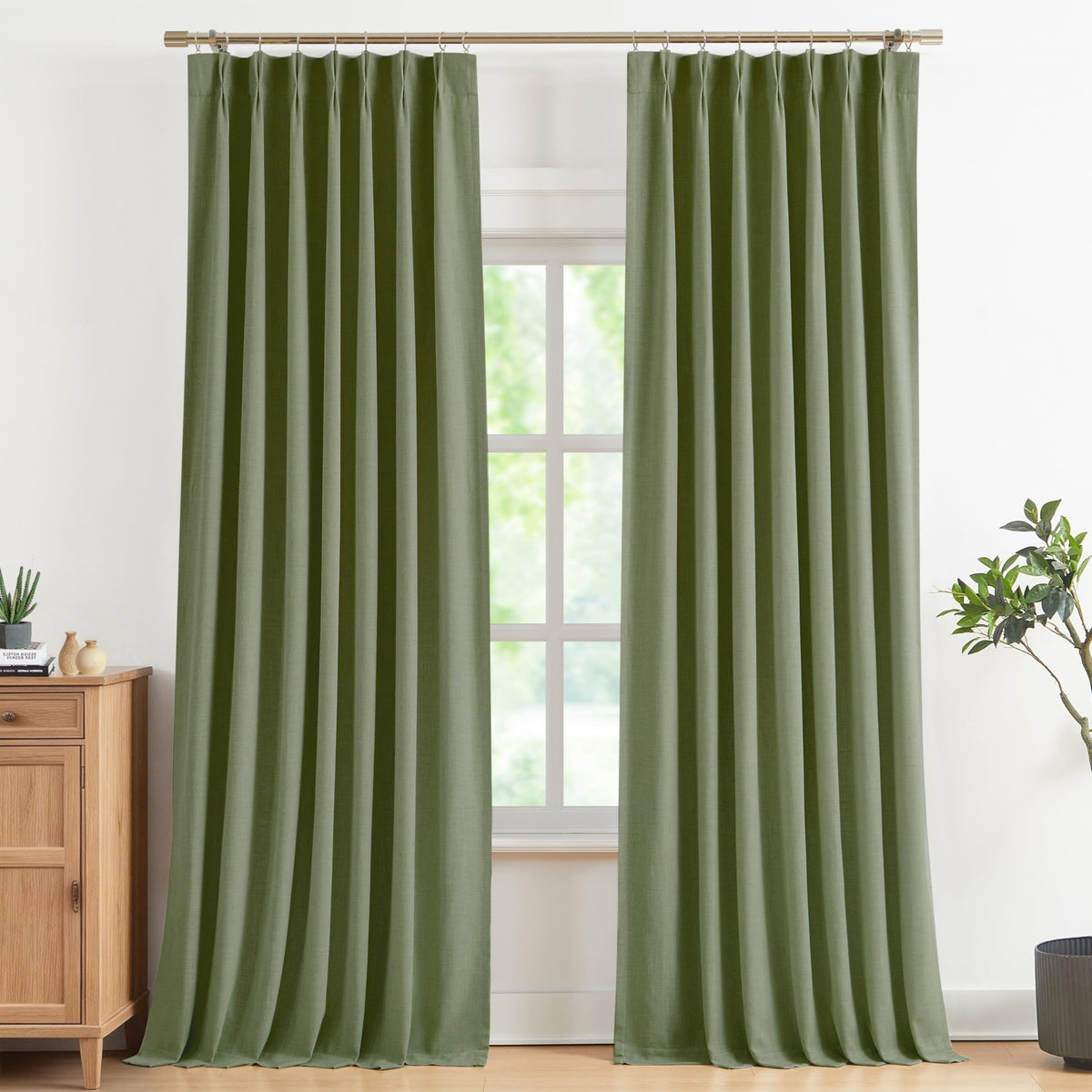 Vision Home Sand Pinch Pleated Full Blackout Curtains Linen Blended Room Darkening Window Curtains 95 inch for Living Room Bedroom Thermal Insulated Pinch Pleat Drapes with Hooks 2 Panel 40" Wx95 L