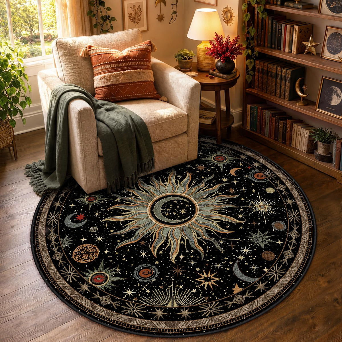 Vacuum-Friendly, 5x7 Washable Area Rug, Black Gold Beige Red