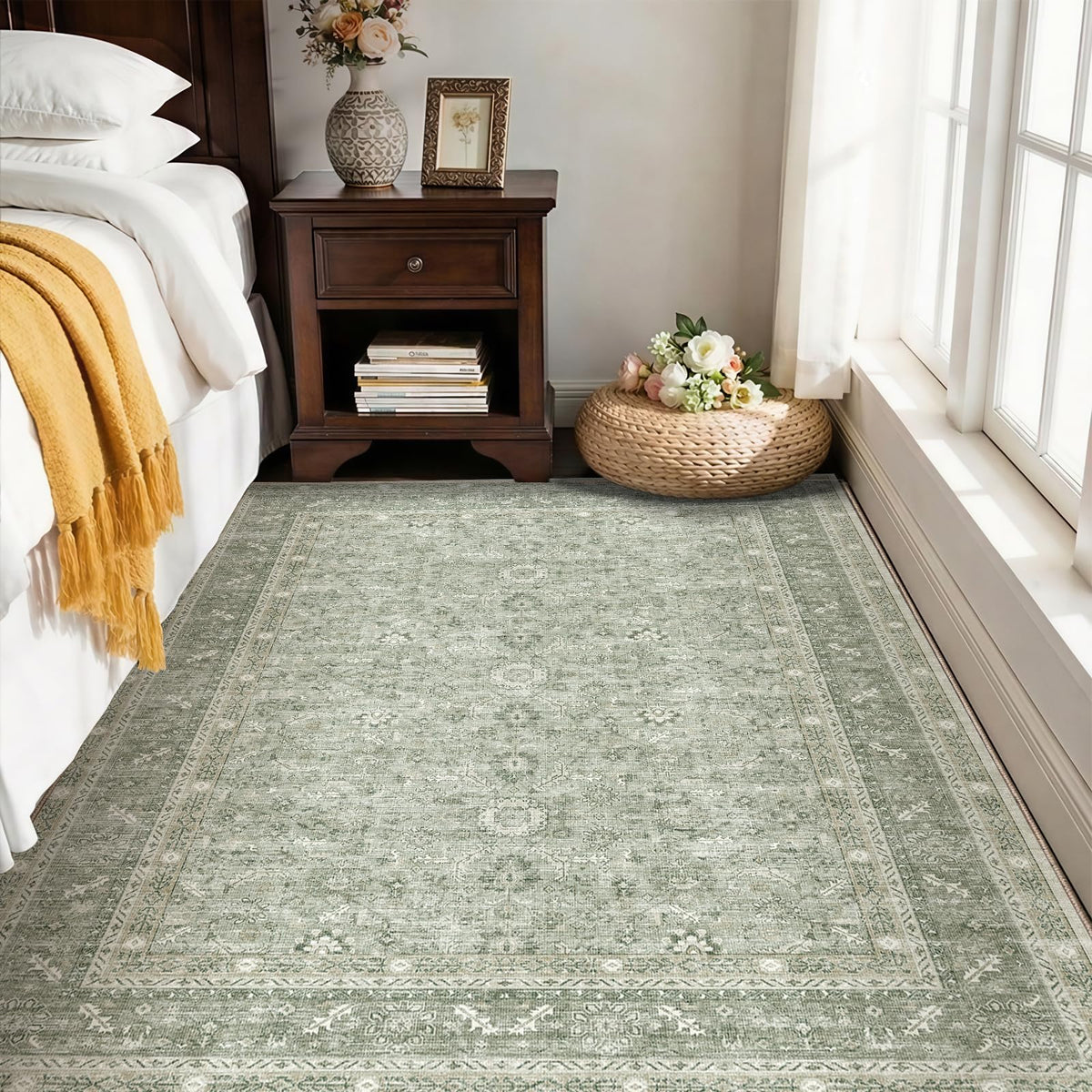 OPPODREAM Vintage Blue Area Rugs 5x7, Washable Rug for Living Room