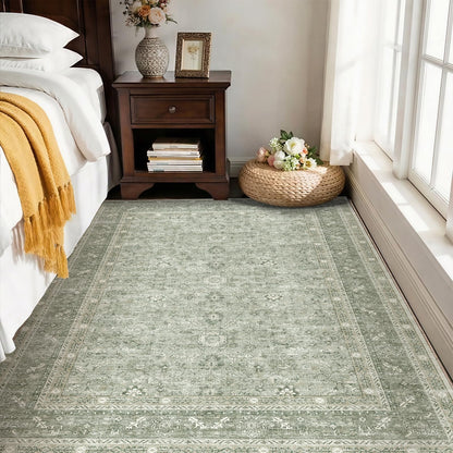 OPPODREAM Vintage Blue Area Rugs 5x7, Washable Rug for Living Room