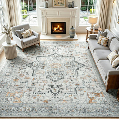 Lofus 5x7 Area Rugs for Living Room Bedroom, Soft Boho Carpet Floral Brown