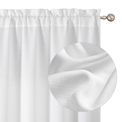 Chyhomenyc White Curtains 45 Inch Length 2 Panels, Faux Linen Textured