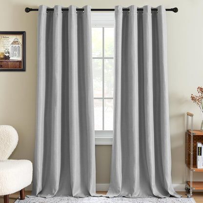 H.VERSAILTEX Linen Blackout Curtain 84 Inches Long for Bedroom/Living Room Thermal Insulated Grommet Linen Look Curtain Drapes Primitive Textured Burlap Effect Window Drapes 1 Panel - Heather Ivory