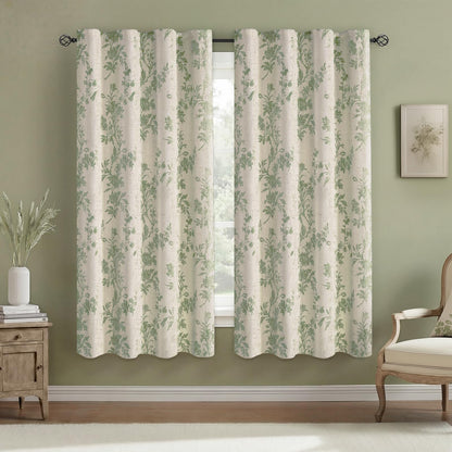 Boho Floral 100% Blackout Curtains 84 Inch 2 Panels Linen Texture