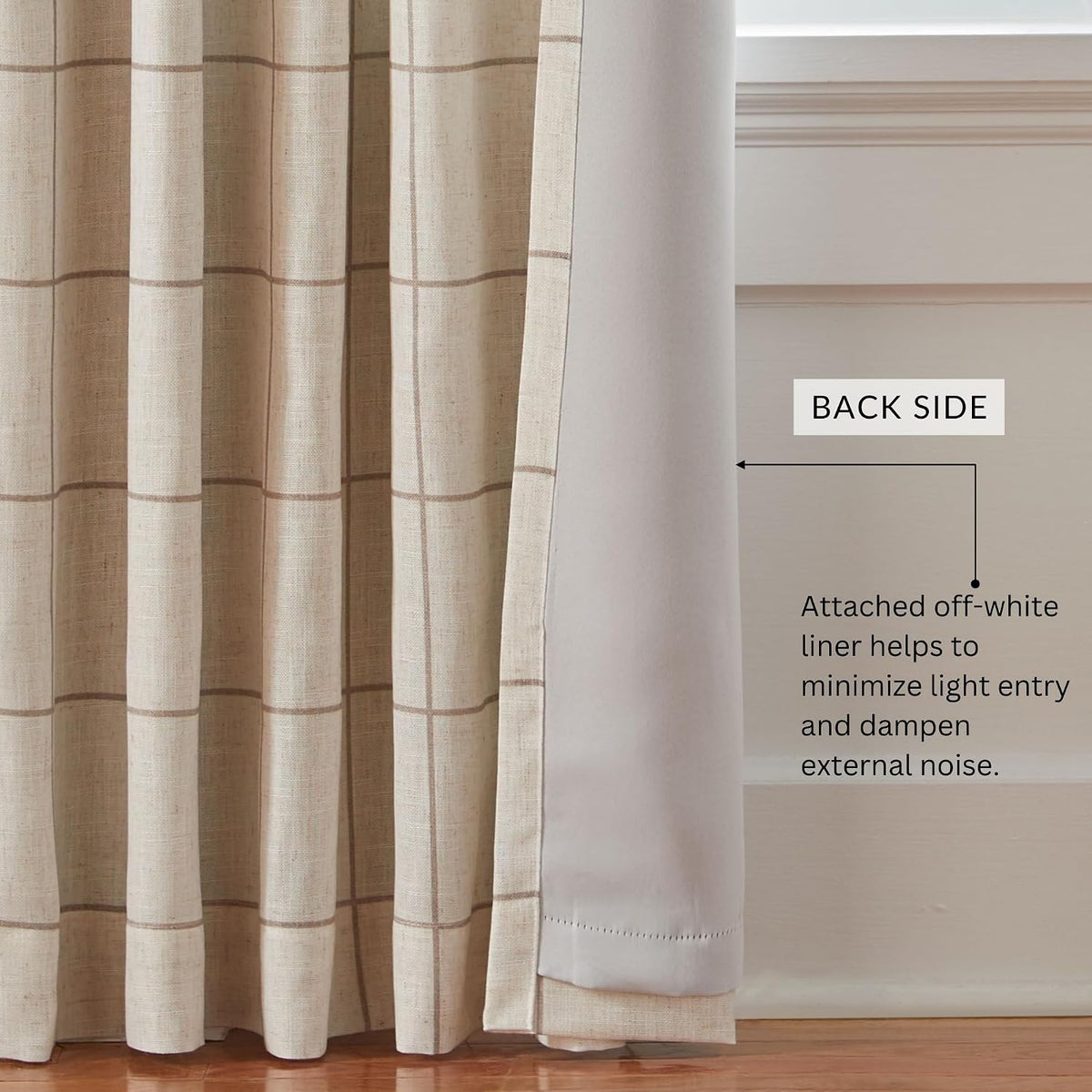 Brighton Windowpane Plaid Blackout Window Curtain Panel, Linen - 52" W x 84" L