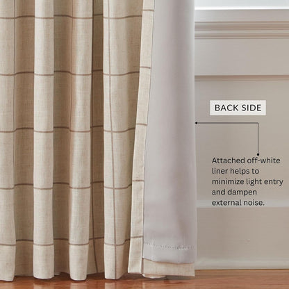 Brighton Windowpane Plaid Blackout Window Curtain Panel, Linen - 52" W x 84" L