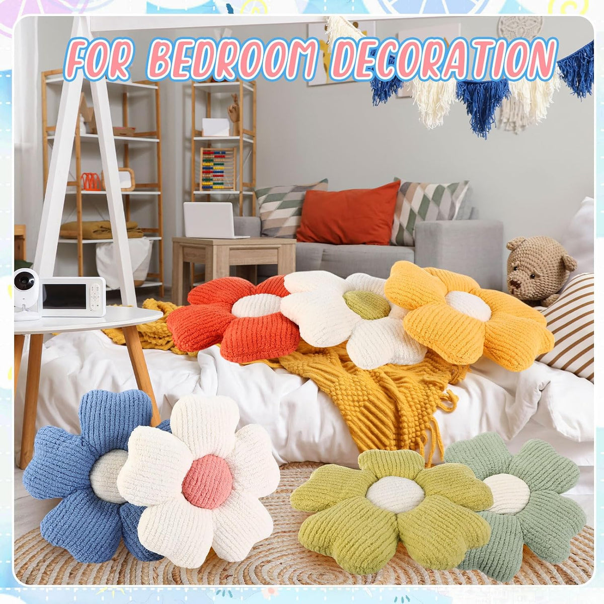 Beeveer 10 Pcs 15.75" Flower Plush Pillow for Sofa,Multicolor,Multicolor
