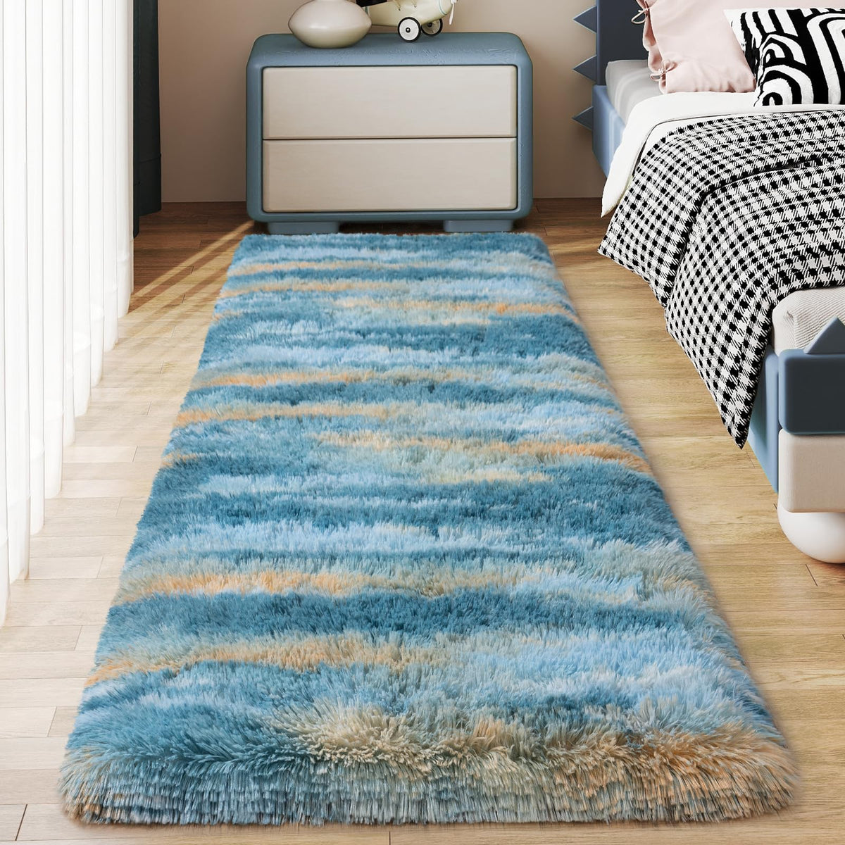 Ultra Soft Runner Rugs for Bedroom Hallways with Upgraded Non-Slip Rubber Backing & Thick Memory Sponge, 2x6 Feet Fluffy Shag Throw Area Rug for Bedside Dorm Dark Grey