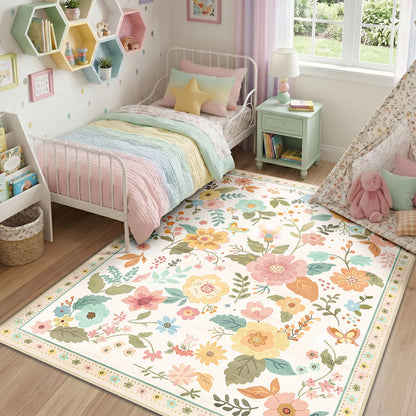 RELEANY Floral Washable 5x7 Area Rugs Pink