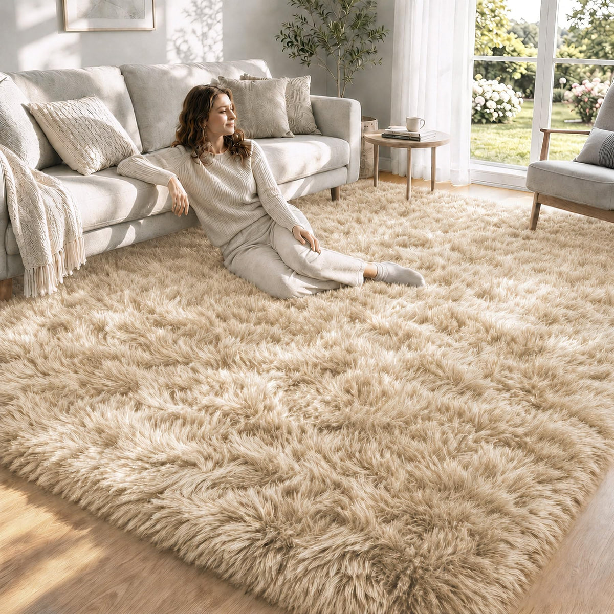 8x10 Area Rugs for Living Room: Soft Black Fluffy Rug Shag Washable Rug Plush Fuzzy Indoor Carpet for Bedroom Nursery Playroom Girls Boys Kids Room (Black, 8'x10')
