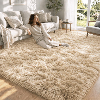 8x10 Area Rugs for Living Room: Soft Black Fluffy Rug Shag Washable Rug Plush Fuzzy Indoor Carpet for Bedroom Nursery Playroom Girls Boys Kids Room (Black, 8'x10')