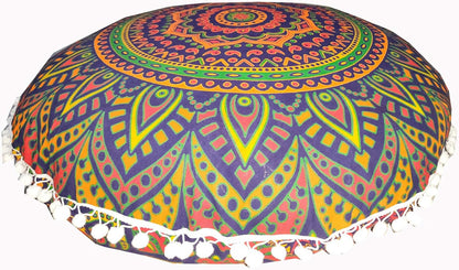 24" Black Gold Flower Mandala Barmeri Large Floor Pillow Cover Cushion Meditation Seating Ottoman Throw Cover Hippie Decorative Zipped Bohemian Pouf Ottoman Pom Pom Cases 24 " square