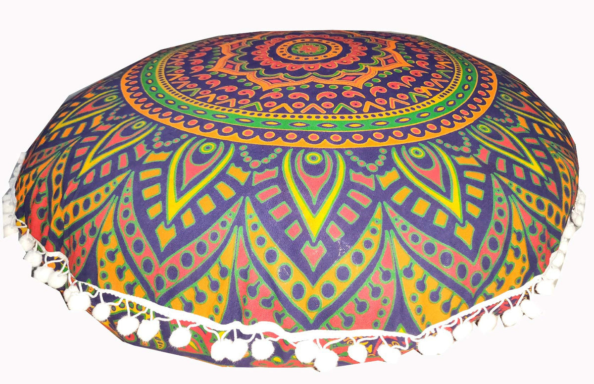 24" Black Gold Flower Mandala Barmeri Large Floor Pillow Cover Cushion Meditation Seating Ottoman Throw Cover Hippie Decorative Zipped Bohemian Pouf Ottoman Pom Pom Cases 24 " square