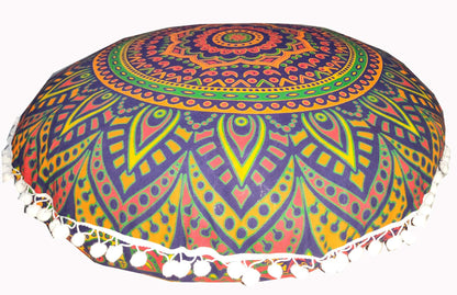 24" Black Gold Flower Mandala Barmeri Large Floor Pillow Cover Cushion Meditation Seating Ottoman Throw Cover Hippie Decorative Zipped Bohemian Pouf Ottoman Pom Pom Cases 24 " square