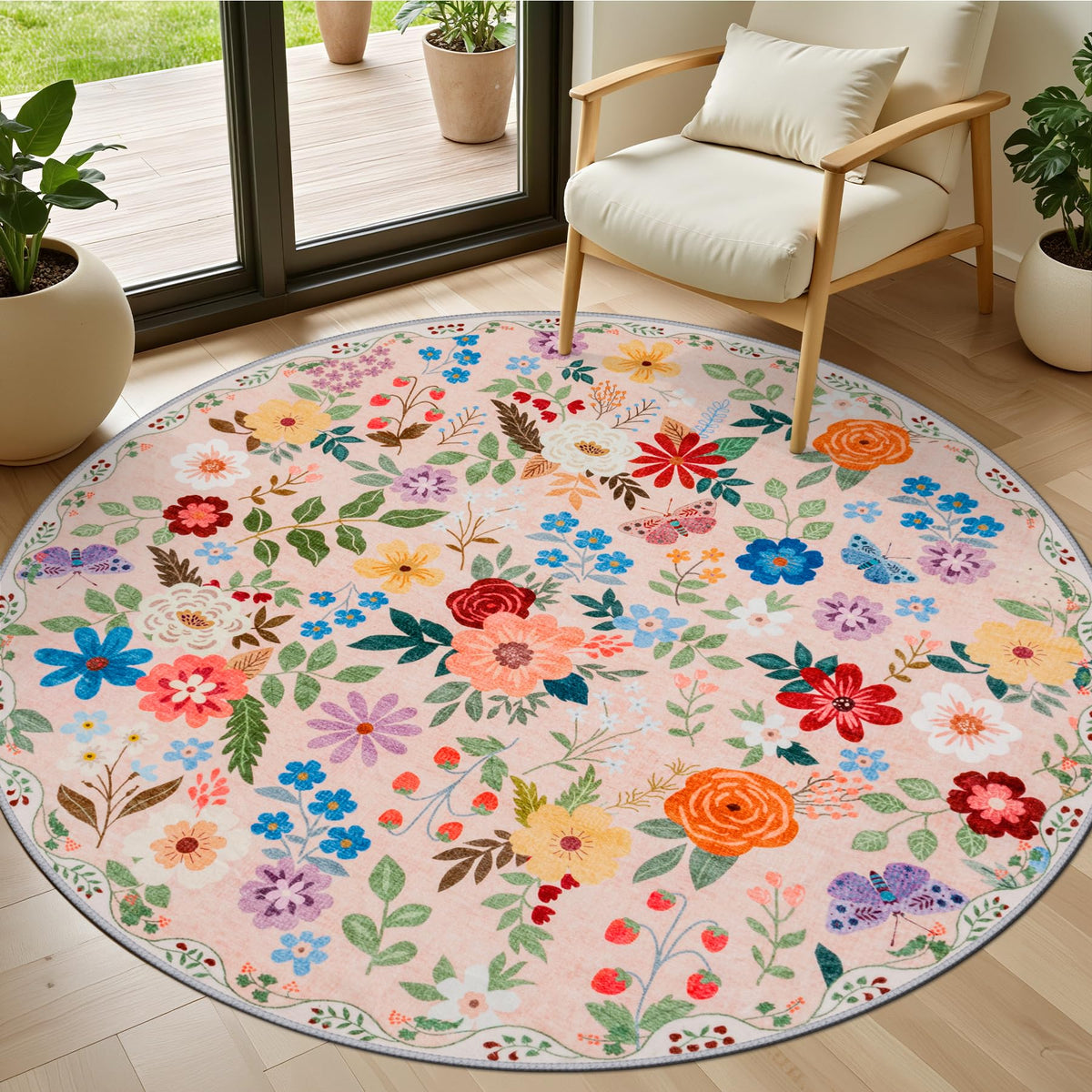 PLHXFR 8x10 Area Rug Living Room: Floral Washable Boho Carpet Dark Green