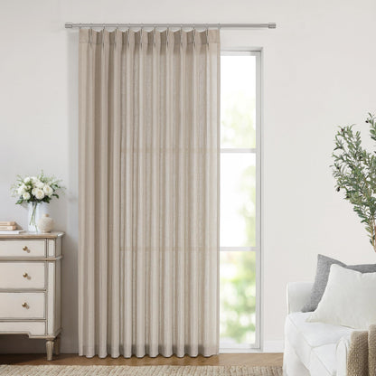 Vision Home Natural Linen Pinch Pleated Semi Sheer Curtains 42Wx90Lx2