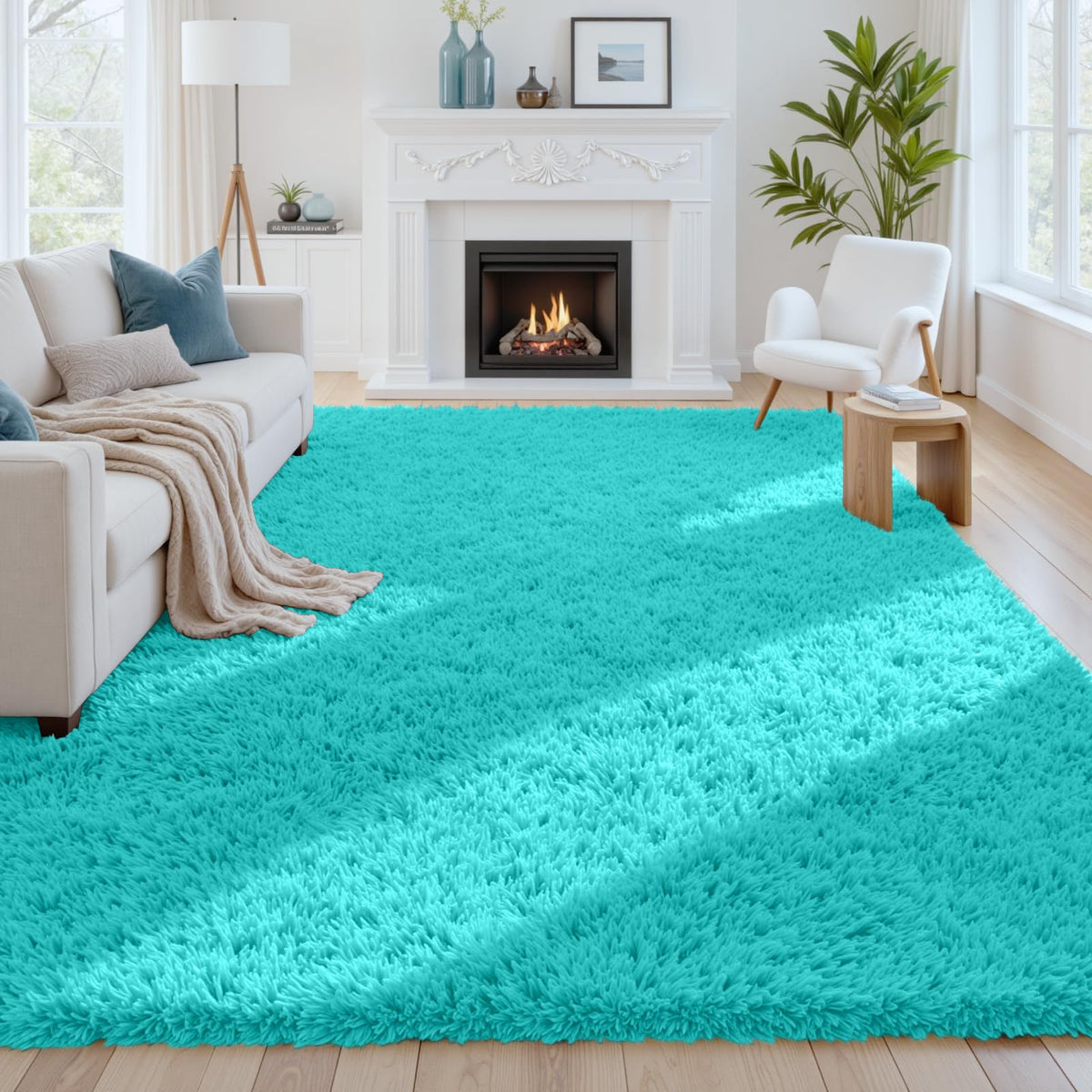 8x10 Fluffy Shag Area Rugs for Living Room Bedroom: Soft Plush Carpet Grey