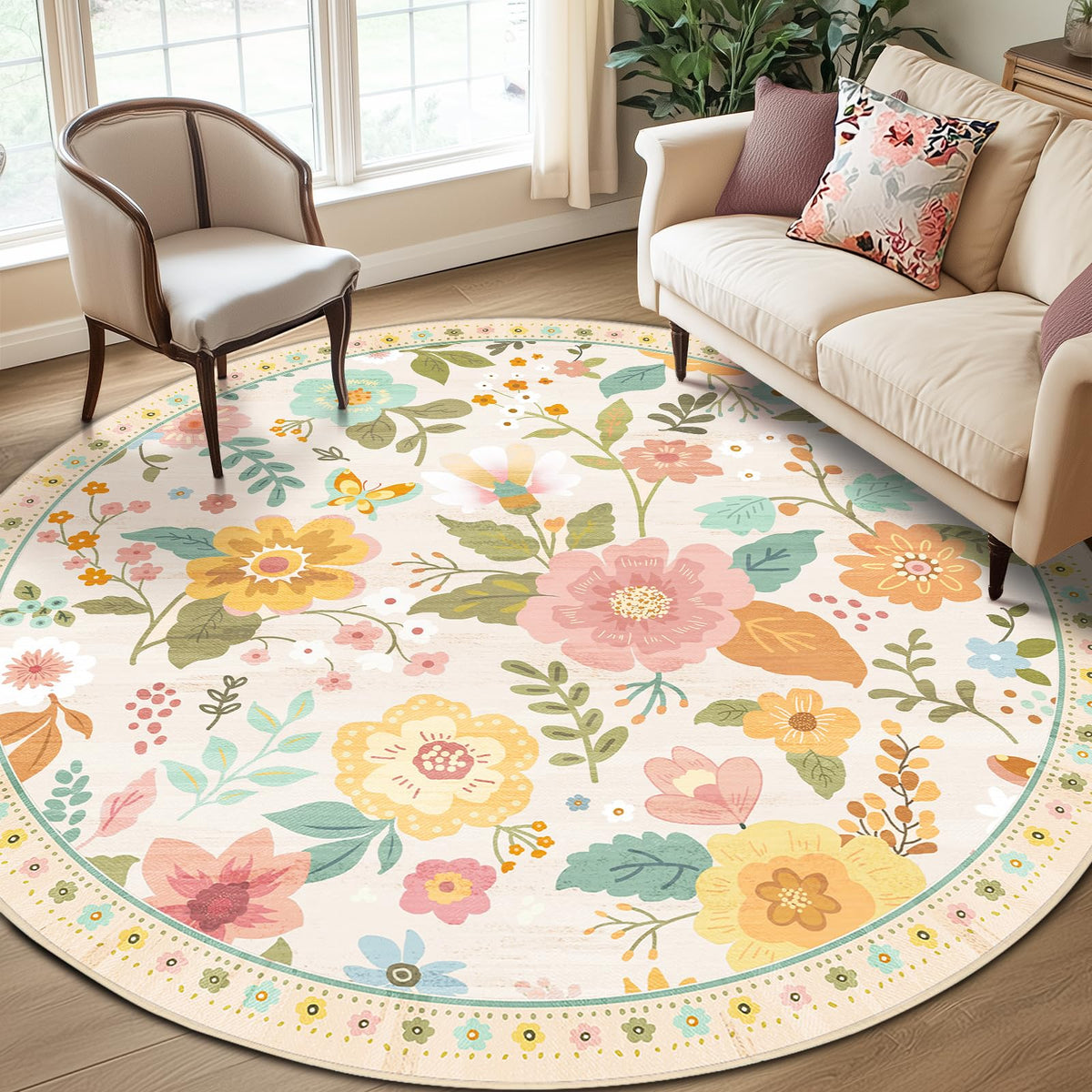 RELEANY Floral Washable 5x7 Area Rugs Pink
