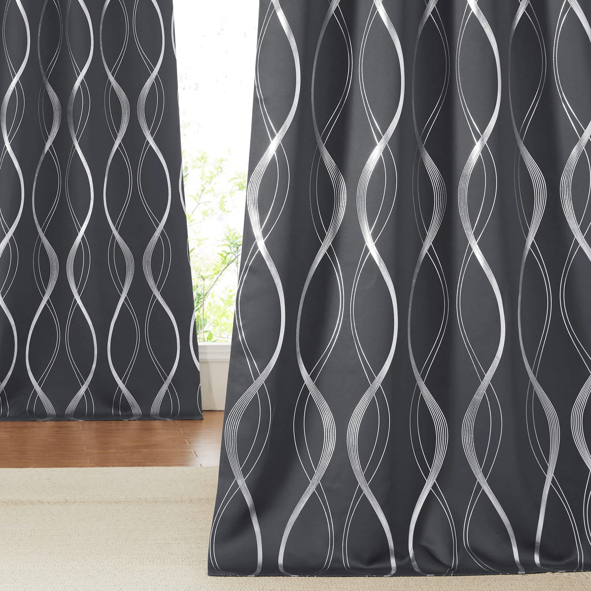 NICETOWN Grey Blackout Striped Pattern Curtains for Living Room, 52 x 84