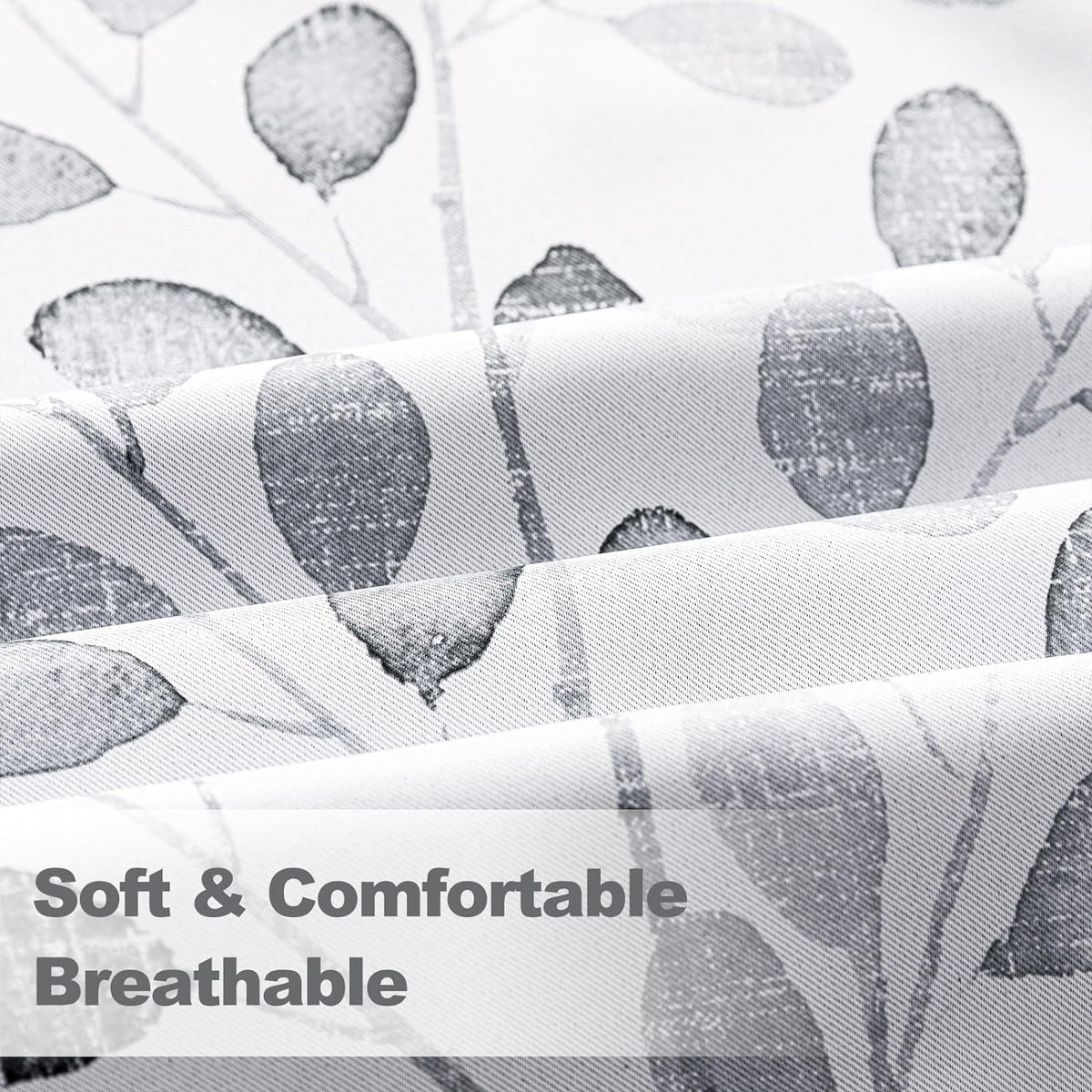 MYSKY HOME Grey Leaf Curtains 63 Inch Length for Bedroom Grommet 2 Panels
