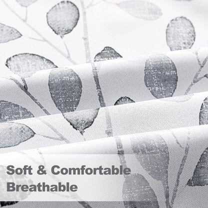 MYSKY HOME Grey Leaf Curtains 63 Inch Length for Bedroom Grommet 2 Panels