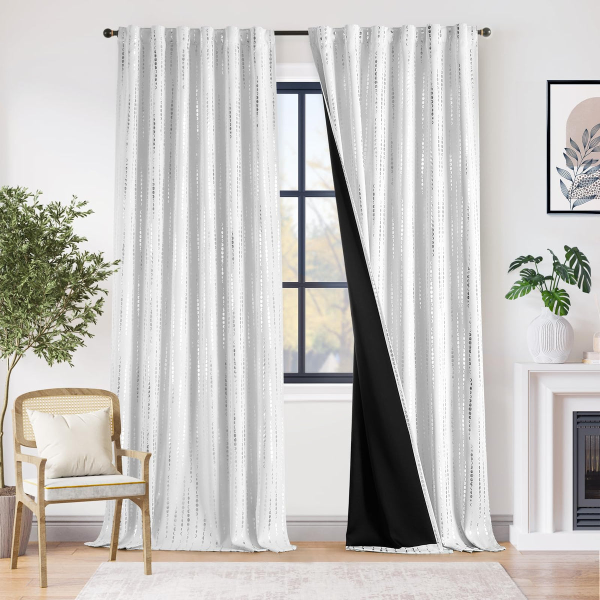 jinchan Boho Blackout Curtains 63 Inch Length Moon Phase Printed Drapes