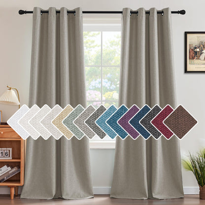 H.VERSAILTEX Linen Blackout Curtain 84 Inches Long for Bedroom/Living Room Thermal Insulated Grommet Linen Look Curtain Drapes Primitive Textured Burlap Effect Window Drapes 1 Panel - Heather Ivory