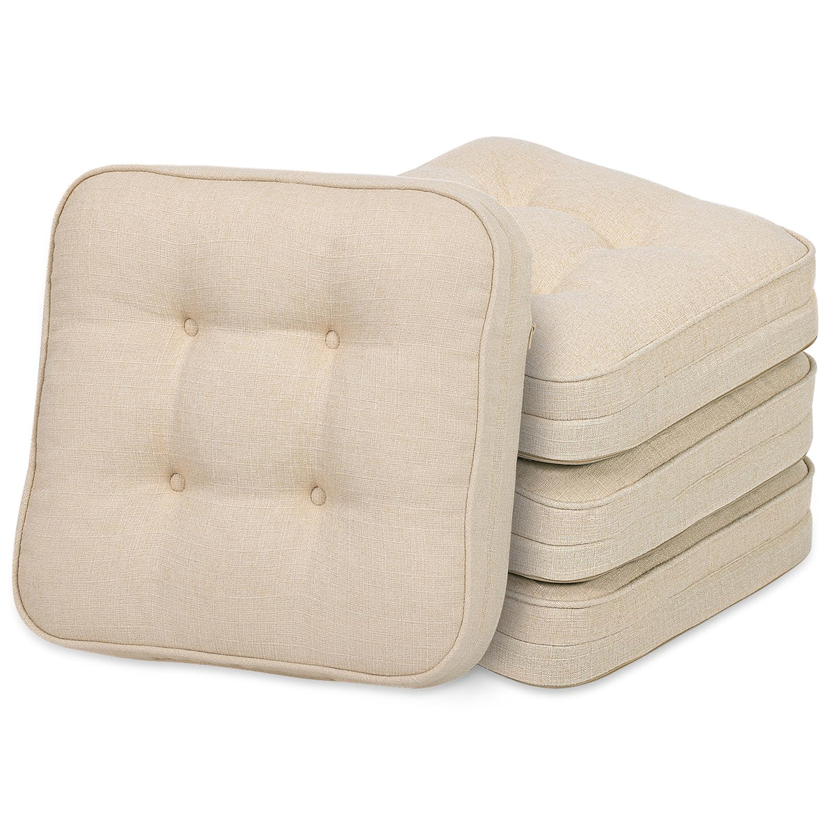GOFORIT Chair Cushions,Tufted Shredded Memory Foam Chair Pads, Non-Slip Seat Cushions with Removable Cover, 16'' x 16'', Beige