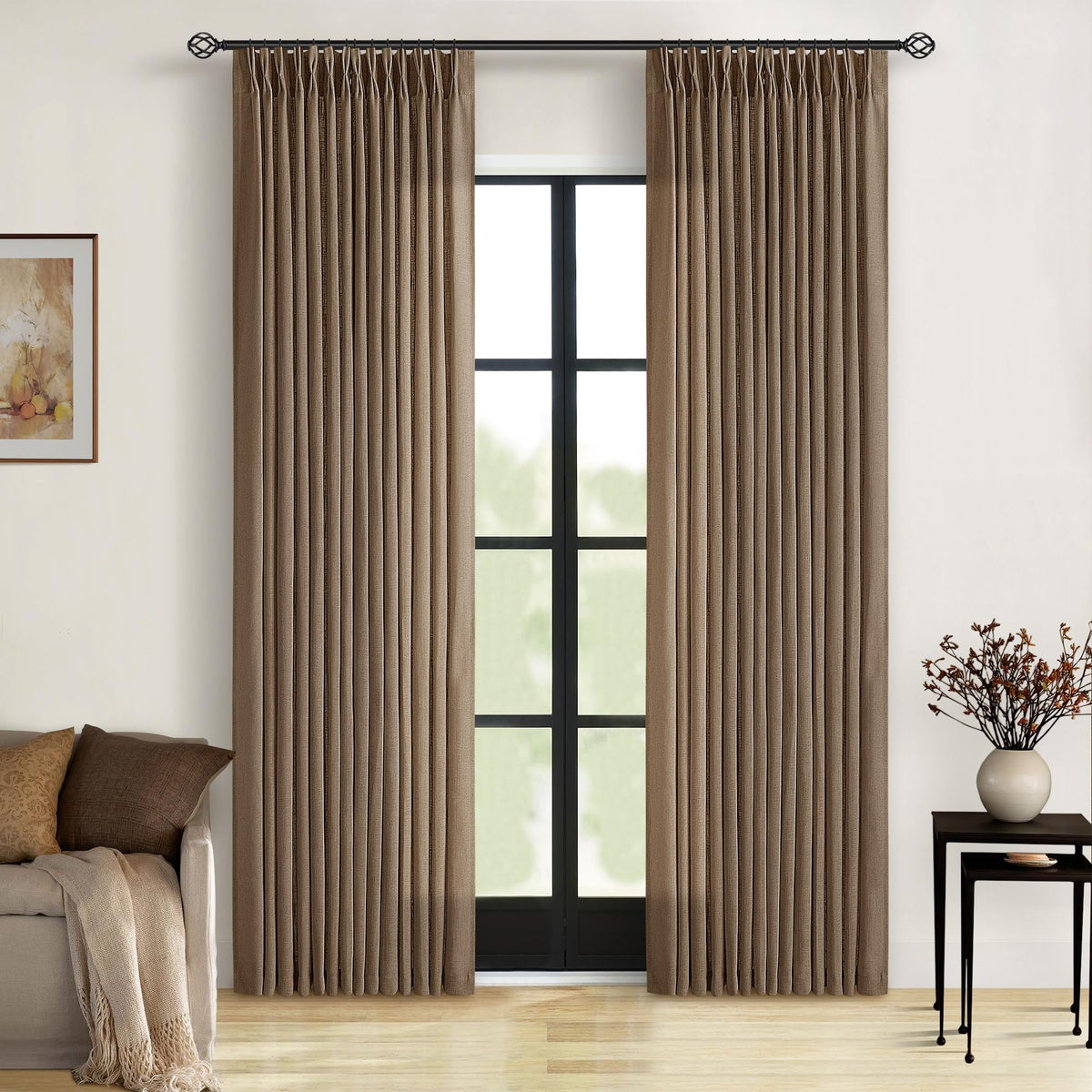 TWODRAPES Natural Pinch Pleated Linen Semi Sheer 84 Inch Curtains 2 Panels