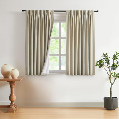 Vision Home Sand Pinch Pleated Full Blackout Curtains Linen Blended Room Darkening Window Curtains 95 inch for Living Room Bedroom Thermal Insulated Pinch Pleat Drapes with Hooks 2 Panel 40" Wx95 L