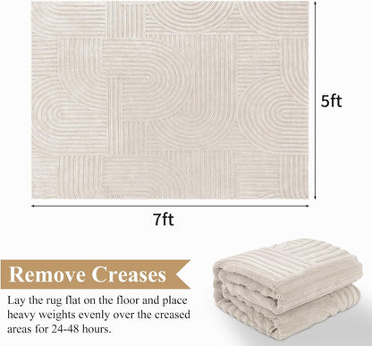 Pauwer 5x7 Area Rugs for Living Room, Modern Non Slip Washable Rug, Beige
