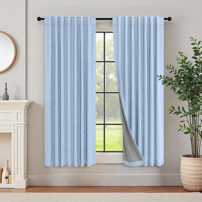 100% Blackout Curtains 84 Inch Length 2 Panels Set Neutral Boho Linen Farmhouse for Bedroom Windows Living Room Darkening Thermal Insulated Drapes Natural Cream Ivory 7ft Long Back Tab Pleated Pocket