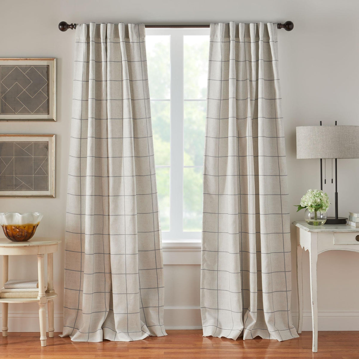 Brighton Windowpane Plaid Blackout Window Curtain Panel, Linen - 52" W x 84" L