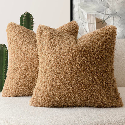 Foindtower Decorative Fuzzy Faux Fur Throw Pillow Covers 24x24 Inch Oatmeal