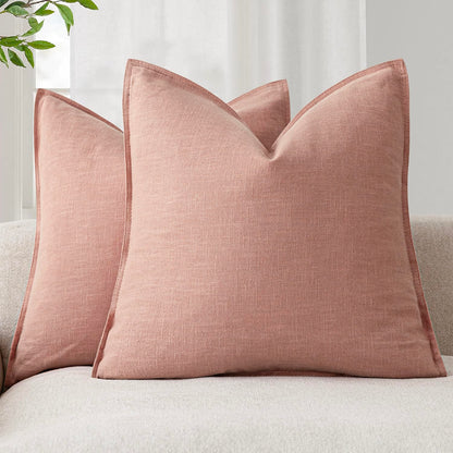 Foindtower Linen Solid Decorative Throw Pillow Covers 20x20 Natural Beige
