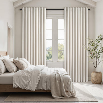 Topfinel Cream Ivory Blackout Curtains & Drapes 84 Inch Length, Beige Pinch Pleat Full Blackout Flax Linen Tab Top Soundproof Curtains with Hooks Rings for Bedroom Living Room Track 2 Panels Set