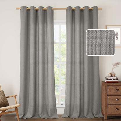 LAMIT Cream Ivory Linen Semi Sheer Curtains 84 inch Length for Bedroom