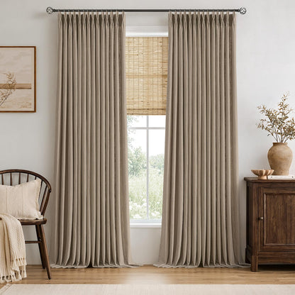 MIULEE Pinch Pleated Linen Curtains 90 Inches Long 2 Panels Natural