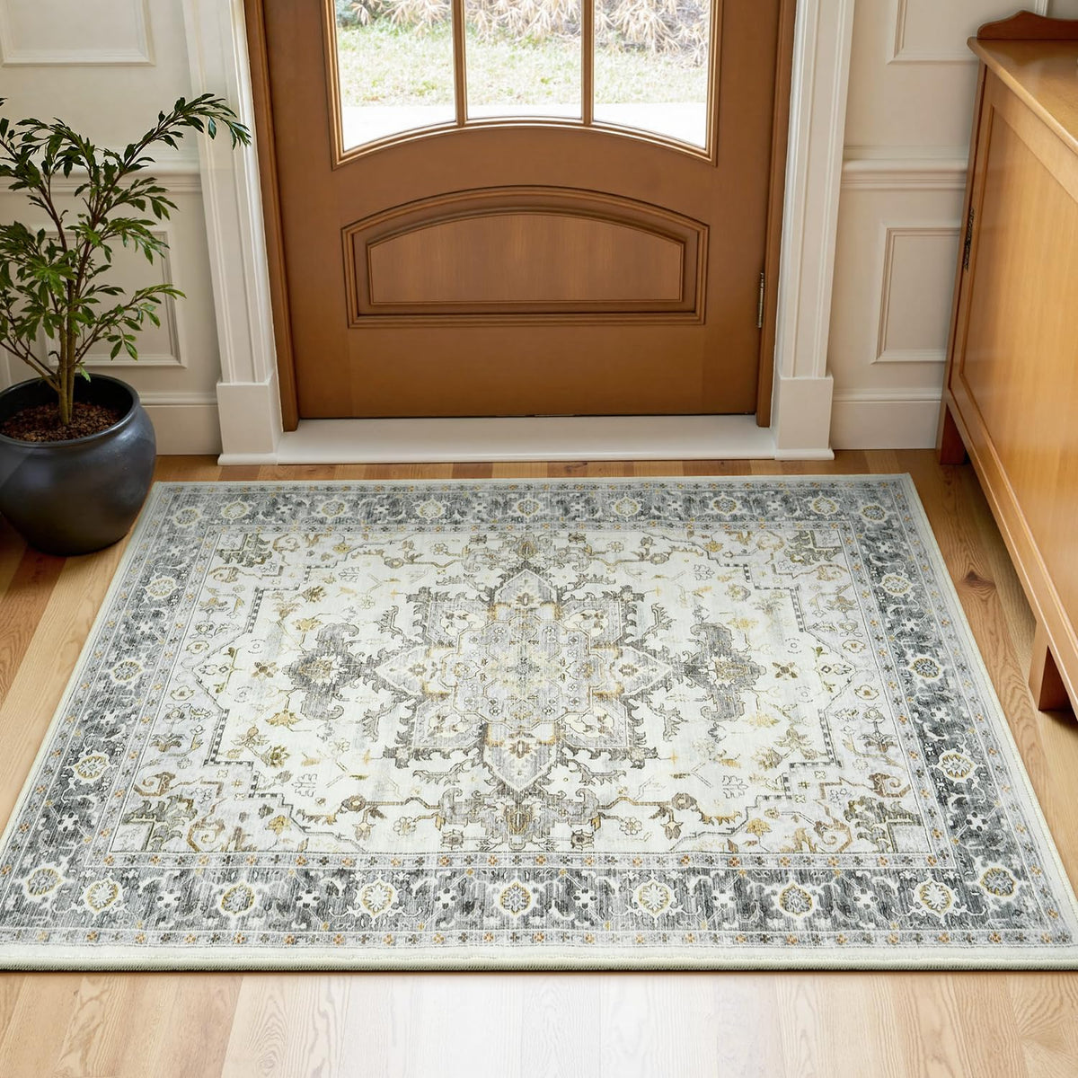Lofus 5x7 Area Rugs for Living Room Bedroom, Soft Boho Carpet Floral Brown