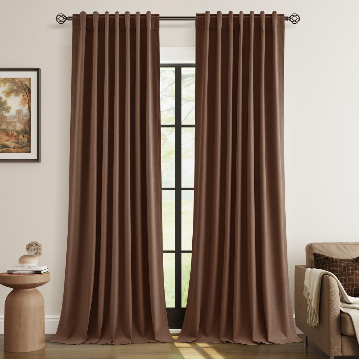 Guken Cream Linen Blackout Curtains 84 Inch Length 2 Panels Set for Living Room Bedroom Back Tab Thermal Insulated 100% Black Out Drapes Room Darkening Window Curtain Ivory Natural Beige