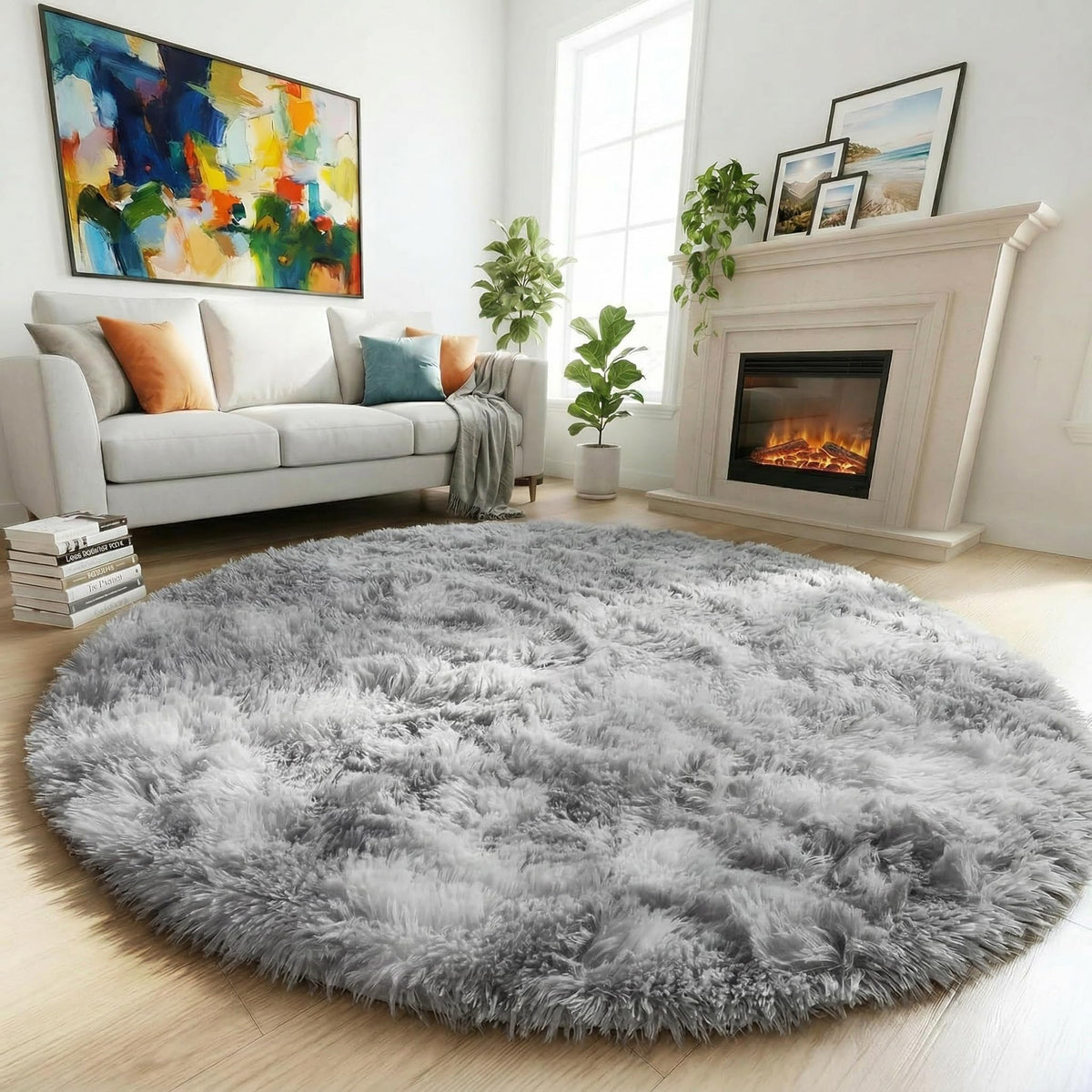 Amdrebio Pink Circle Round Fluffy Area Rug 4Ft for Girls Bedroom Kids Room