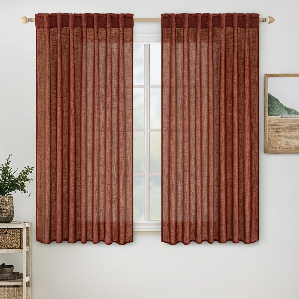 MIULEE Natural White Linen Curtains 52x84 Inch Long for Bedroom Living Room
