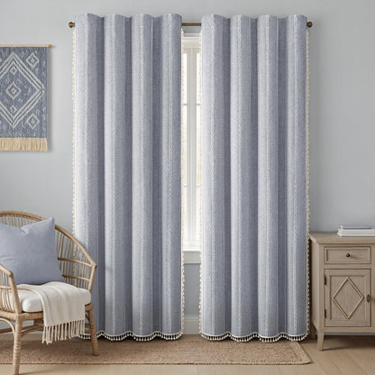 Boho 100% Blackout Curtains 84 Inch 2 Panels Linen Blend Beige