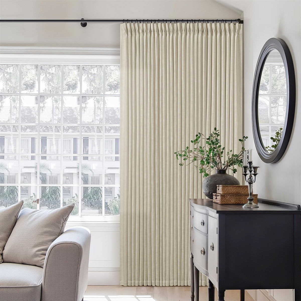 TWODRAPES Natural Pinch Pleated Linen Semi Sheer 84 Inch Curtains 2 Panels