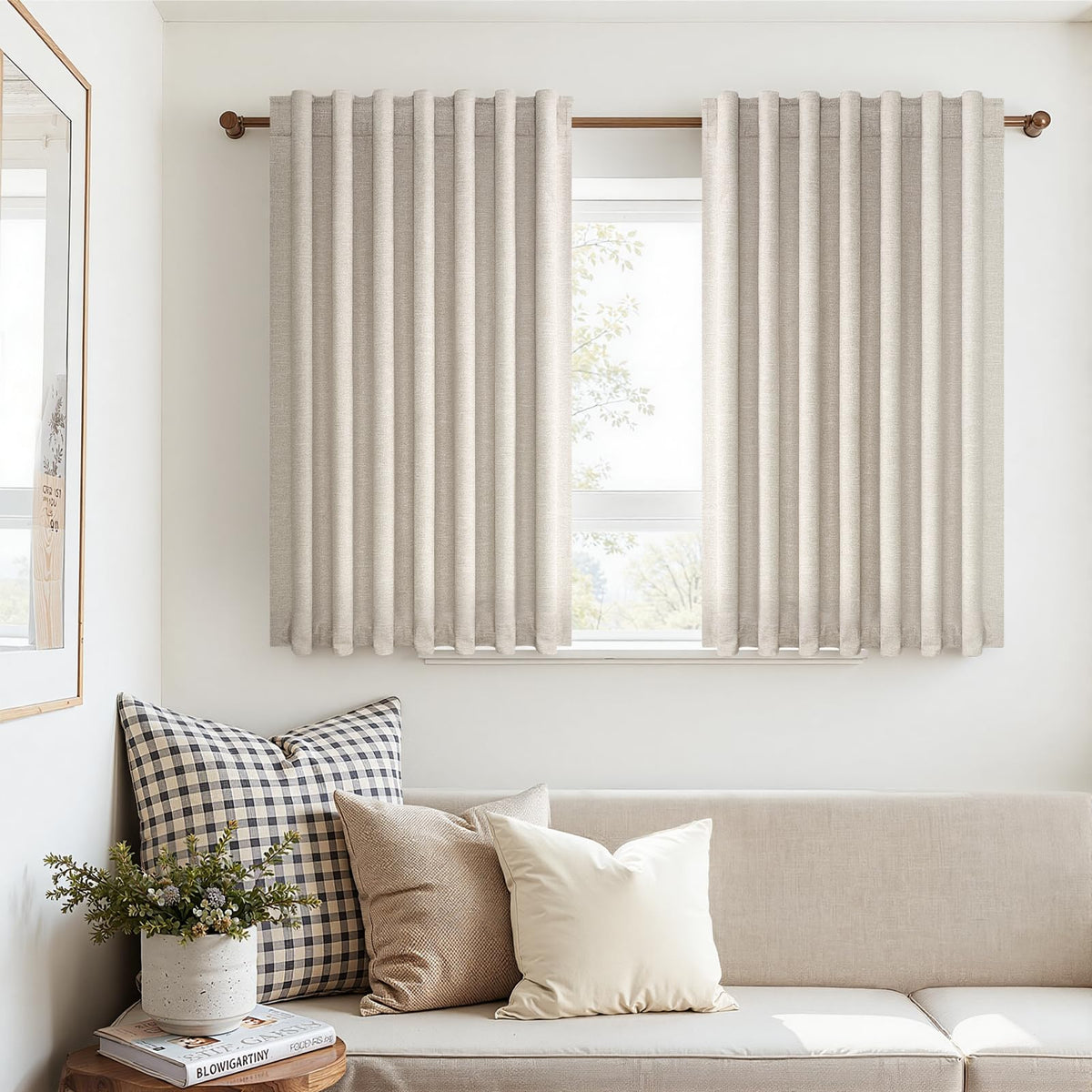 Topfinel Cream Ivory Blackout Curtains & Drapes 84 Inch Length, Beige Pinch Pleat Full Blackout Flax Linen Tab Top Soundproof Curtains with Hooks Rings for Bedroom Living Room Track 2 Panels Set