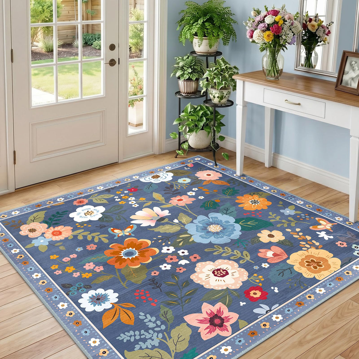 RELEANY Floral Washable 5x7 Area Rugs Pink