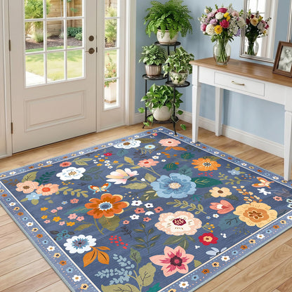RELEANY Floral Washable 5x7 Area Rugs Pink
