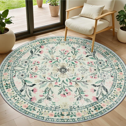 PLHXFR 8x10 Area Rug Living Room: Floral Washable Boho Carpet Dark Green