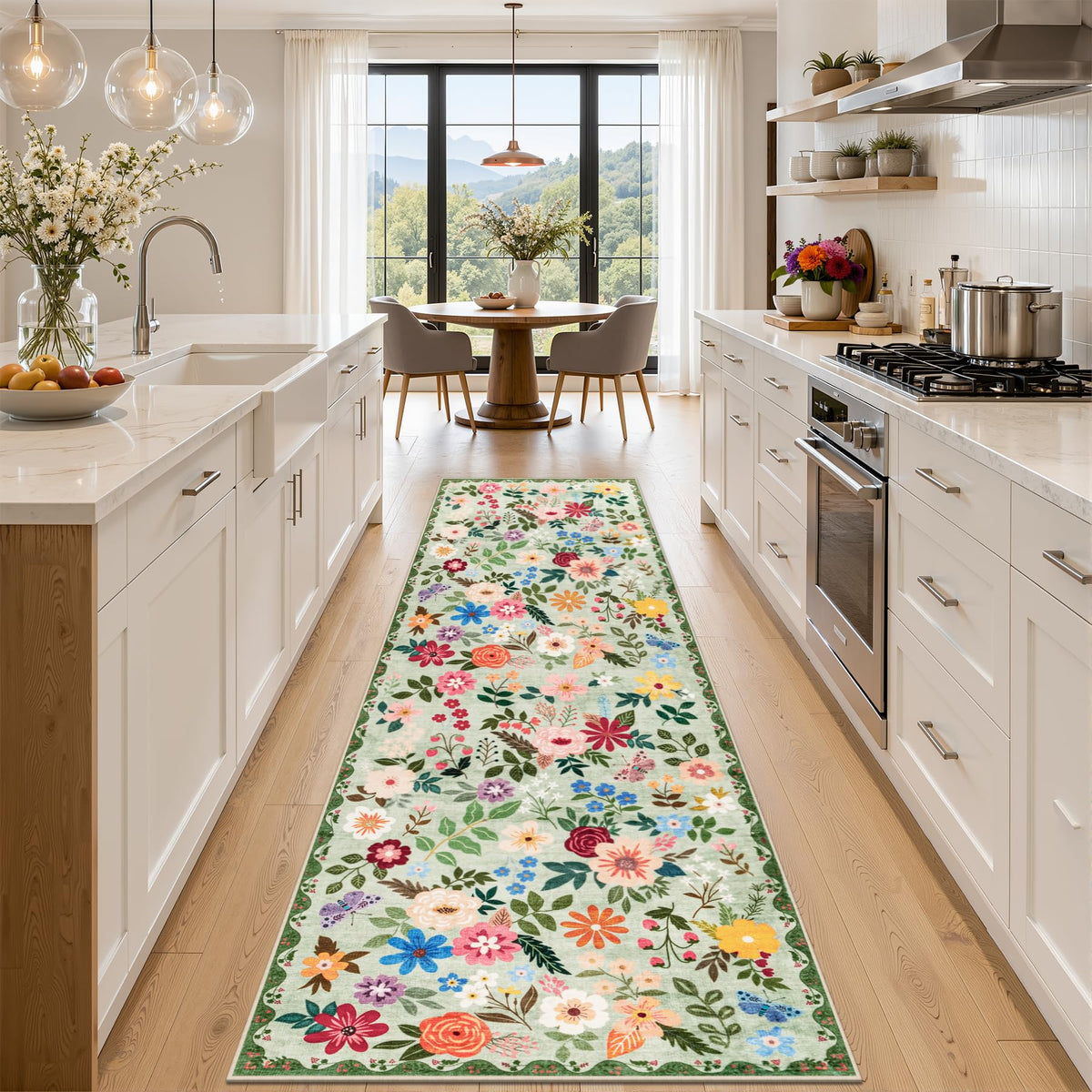 PLHXFR 8x10 Area Rug Living Room: Floral Washable Boho Carpet Dark Green