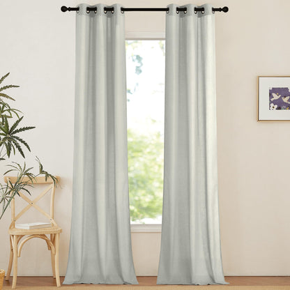 NICETOWN Natural Linen Curtains 84 inch Long 2 Panels Set, Grommet Top Thick Linen Burlap Semi Sheer Vertical Drapes Privacy Assured with Light Filtering for Bedroom/Living Room, W55 x L84